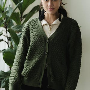 Basketweave Button Down Sweater - one hundred percent organic cotton thick cardigan - pockets image 12