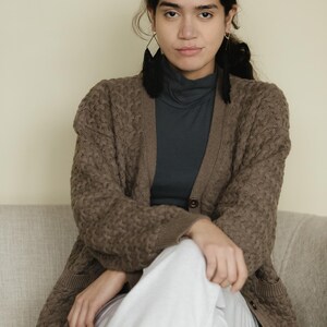 Basketweave Button Down Sweater - one hundred percent organic cotton thick cardigan - pockets image 11