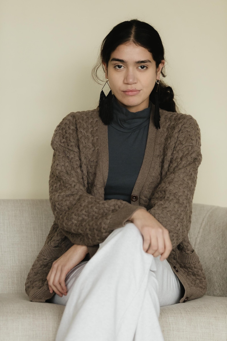 Basketweave Button Down Sweater - one hundred percent organic cotton thick cardigan - pockets image 11