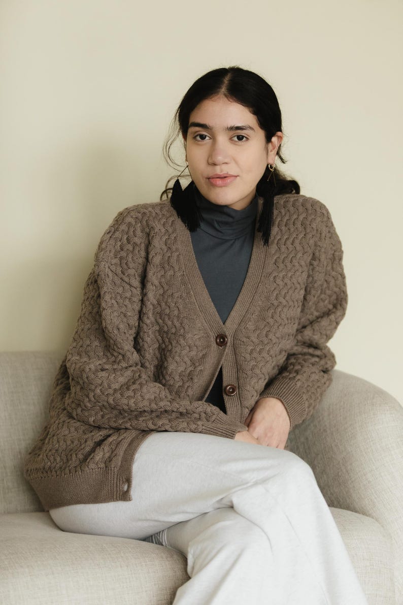 Basketweave Button Down Sweater - one hundred percent organic cotton thick cardigan - pockets image 6