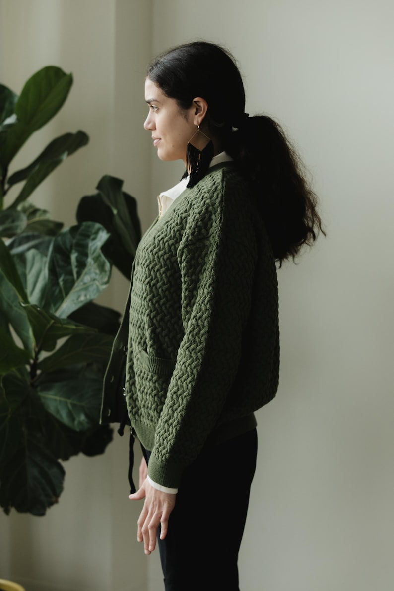 Basketweave Button Down Sweater - one hundred percent organic cotton thick cardigan - pockets image 9