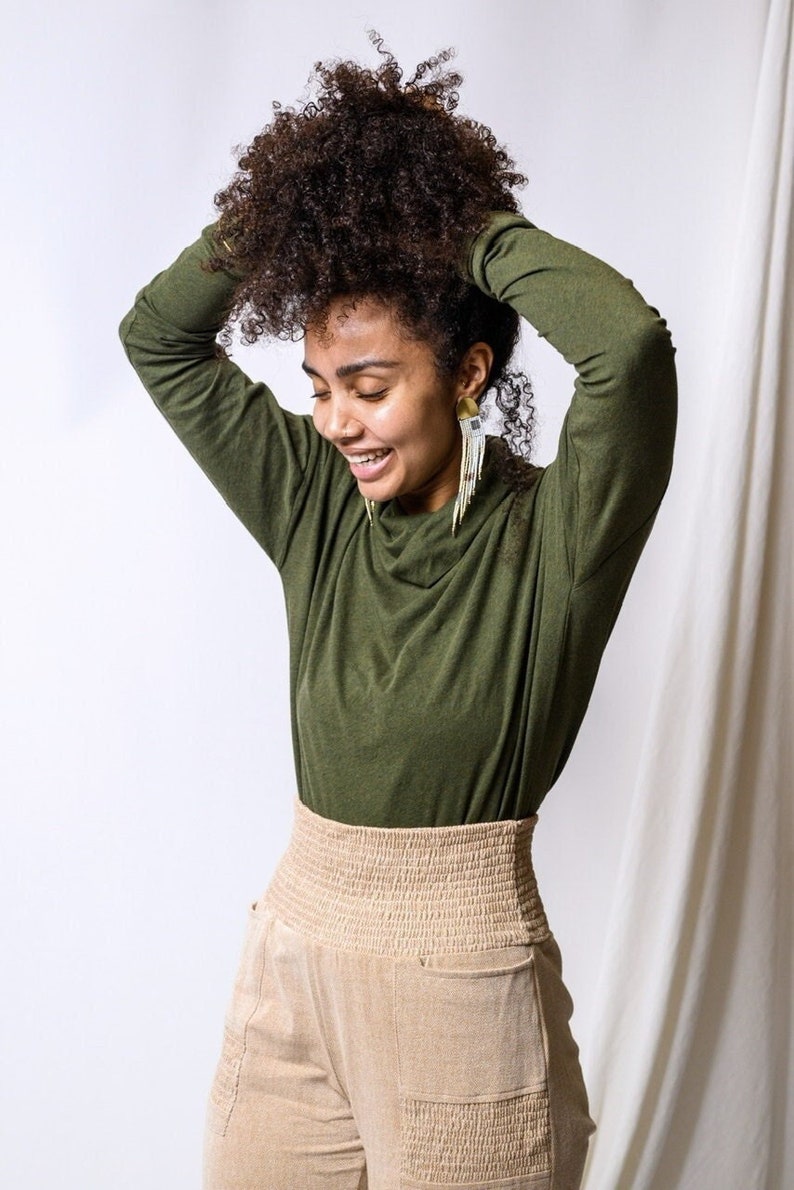 Organic Cotton turtleneck - High neck soft long sleeve - winter layer Heather Forest