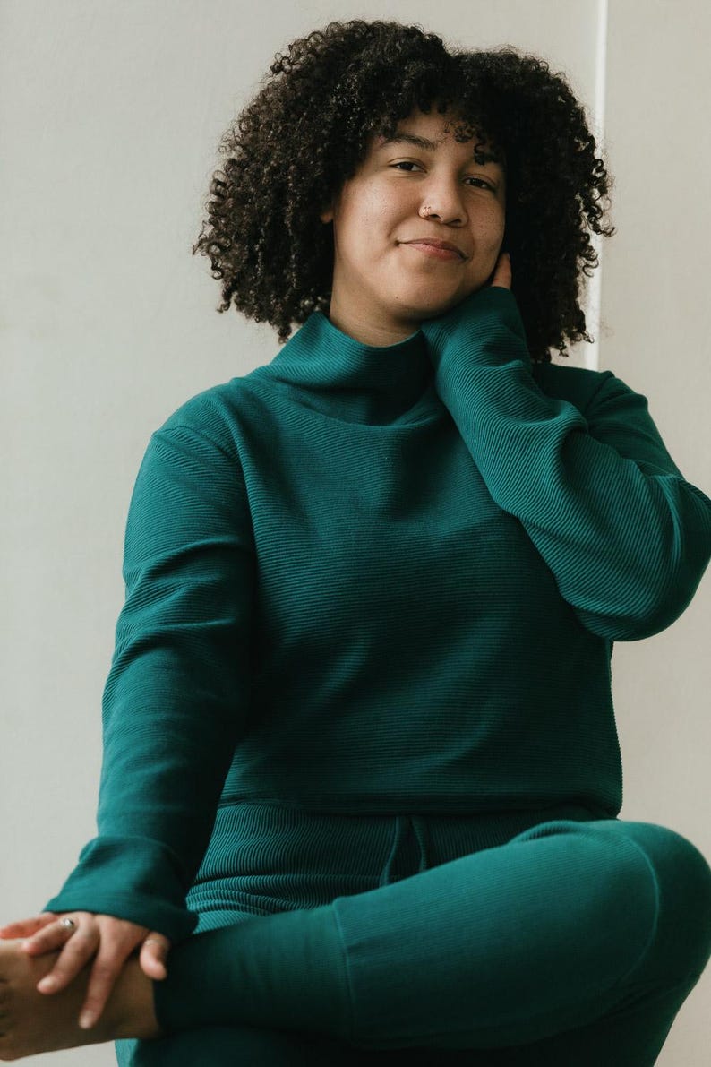 Acacia Top -Organic Cotton Knit Corduroy Top - High Neck crop sweater with texture image 4