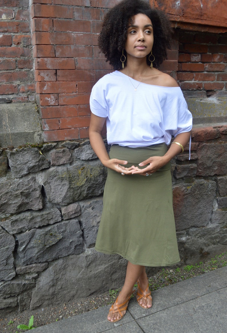 Bell Skirt convertible skirt/dress roll over waist skirt organic cotton skirt image 4