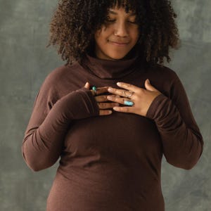 Organic Cotton turtleneck - High neck soft long sleeve - winter layer Heather Cacao