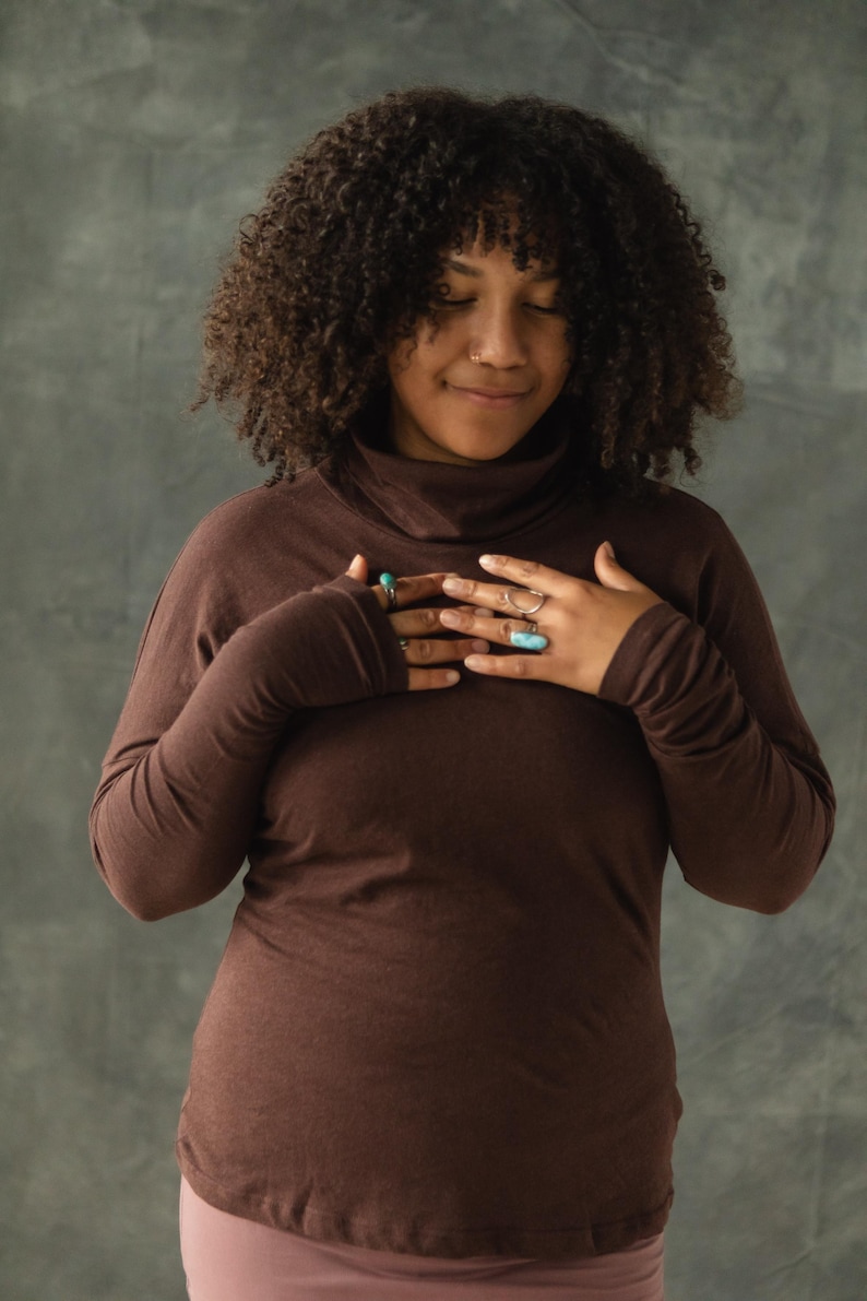 Organic Cotton turtleneck - High neck soft long sleeve - winter layer Heather Cacao
