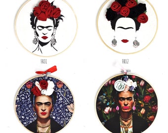 Modern embroidery - Frida Khalo Portrait - Textile wall Decoration 20 cm