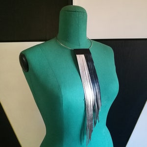 Silver and black Leather Fringe Necklace - Fringe Necklace - Leather Fringe Necklace - Gold and black Fringes