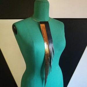 Gold and black Leather Fringe Necklace - Fringe Necklace - Leather Fringe Necklace - Gold and black Fringes - Layered Personalized Necklace