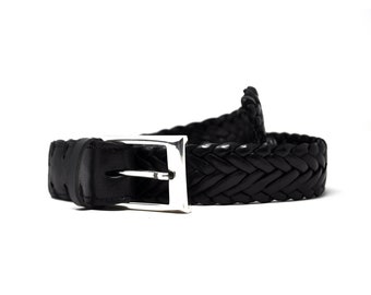 Premium Black Leather Belt - Braided Design - Men's/Women's Belt - 110 cm Length - For Father's Day