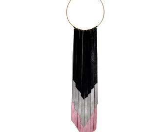 Gold and black Leather Fringe Necklace - Fringe Necklace - Leather Fringe Necklace - Gold and black Fringes