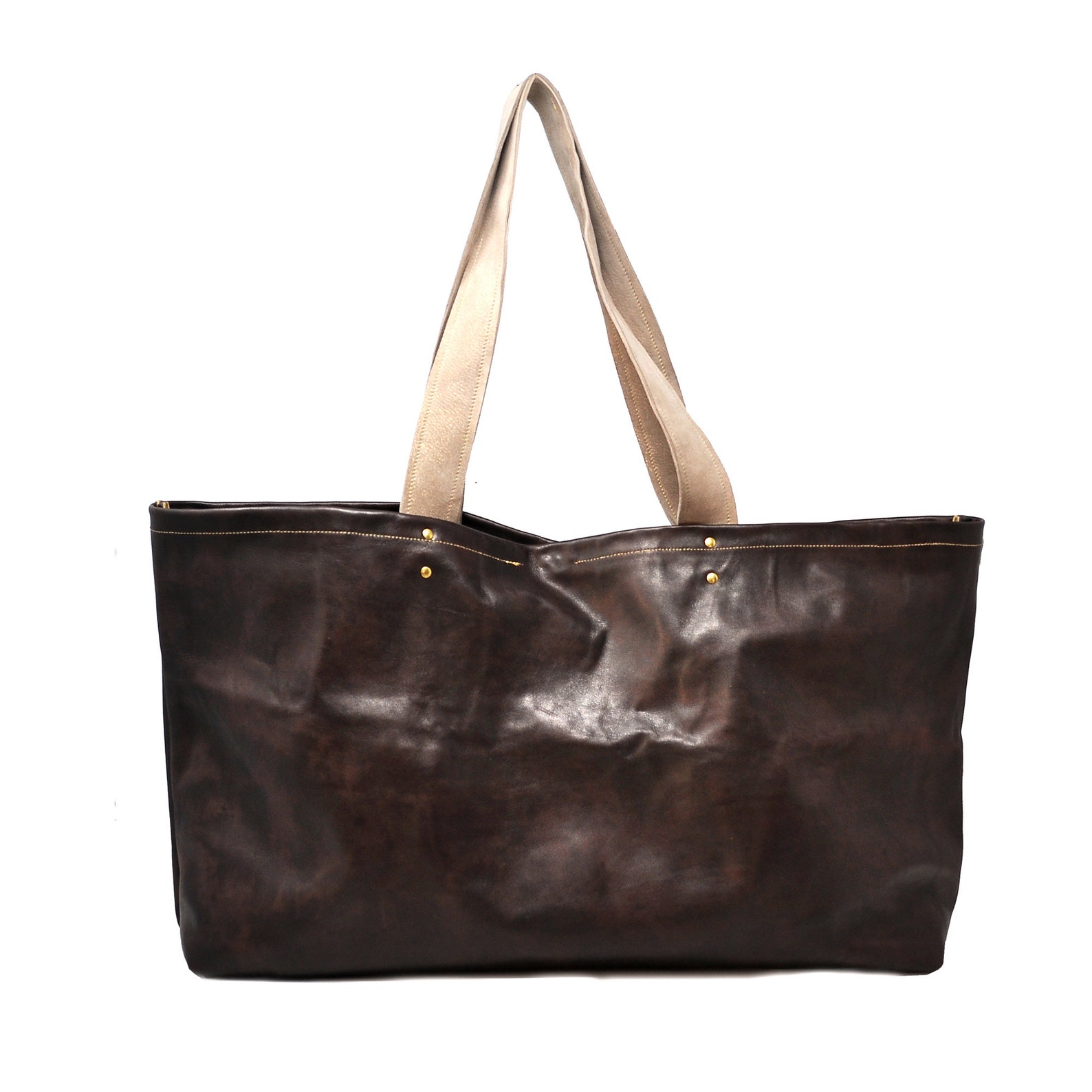 Brown Tote Bag Leather Unlined Tote Bag Brown Simple Tote | Etsy