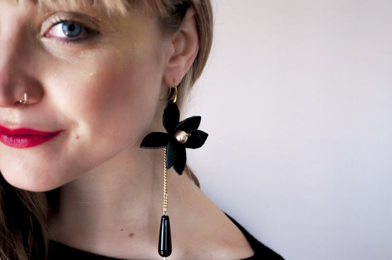 Personalized Leather Earrings Leather Jewels Orange and Red Leather Flower Earrings