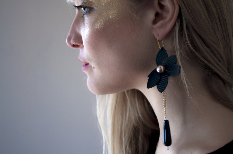 Personalized Leather Earrings Leather Jewels Orange and Red Leather Flower Earrings