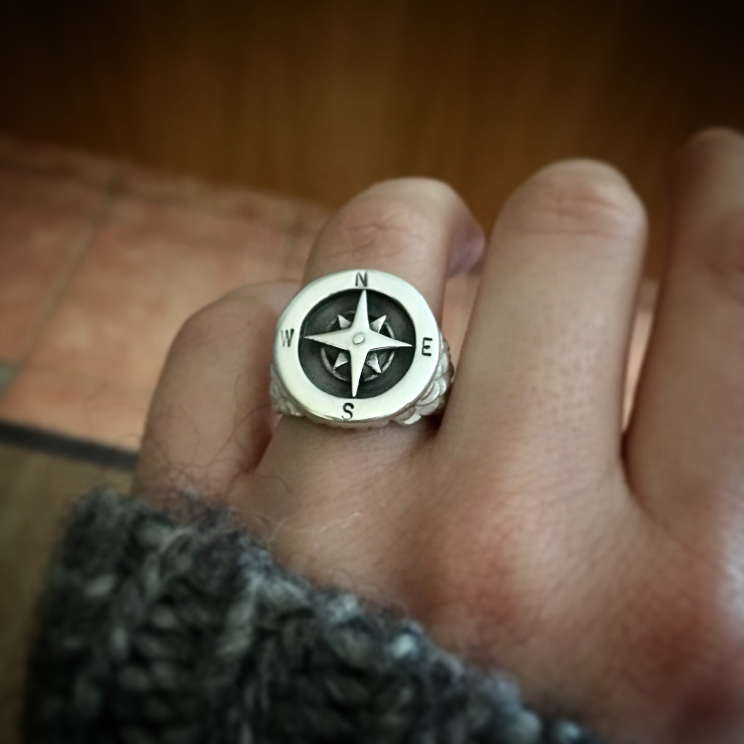 SILVER ring nautical style compass ring men jewelry Etsy
