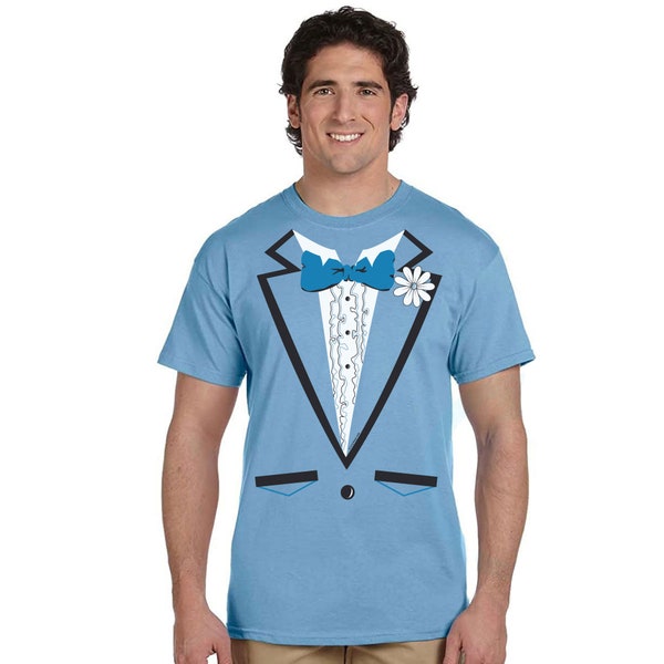 Light Blue Tuxedo Graphic T Shirt Wedding Party funny bachelor classy flower bowtie suit fancy clever funny dress up costume