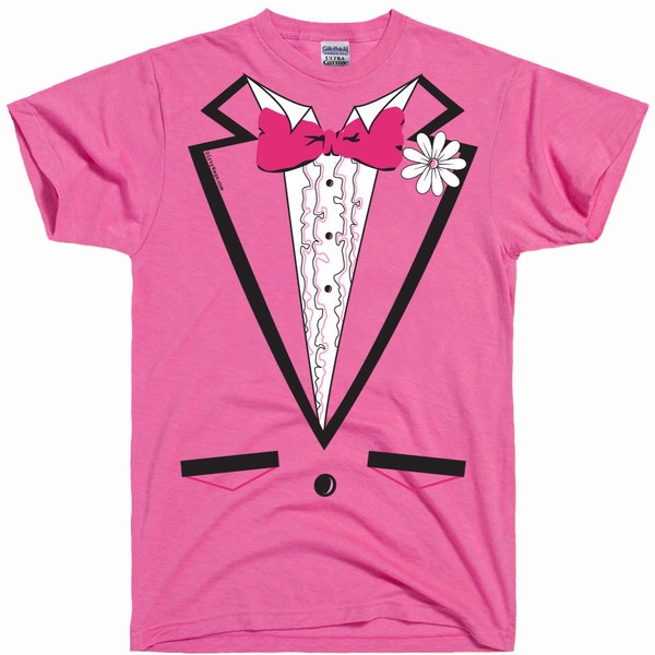 Pink Tuxedo T Shirt wedding party bachelor  classy flower bowtie suit fancy clever funny dress up costume