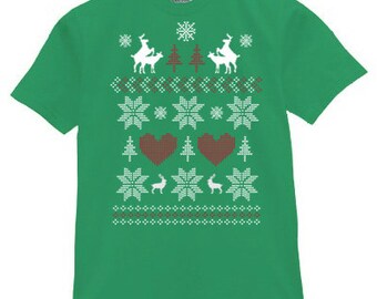 Ugly Christmas Sweater Humping Deer T Shirt Green funny christmas party drinking college