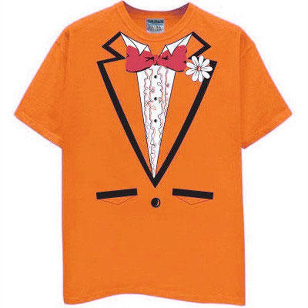 Orange Tuxedo T Shirt Wedding Party bachelor classy flower bowtie suit fancy clever funny dress up costume