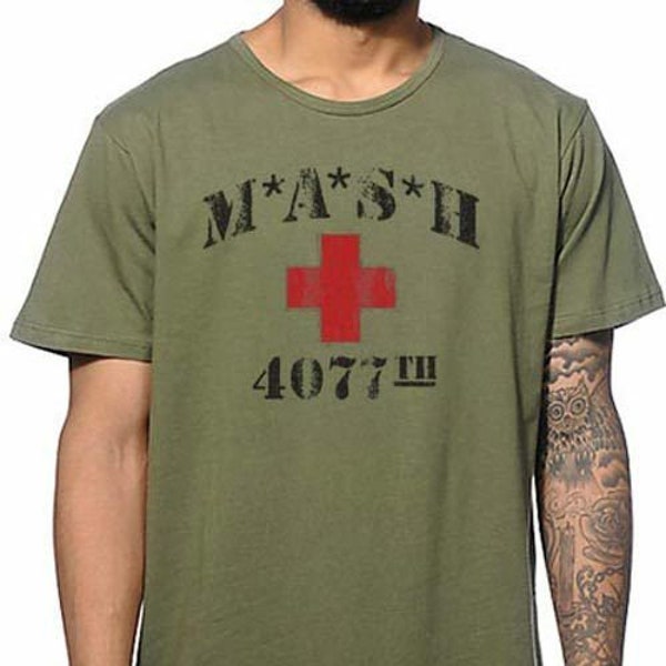 Mash 4077th tv Division Vintage Style Distressed sitcom ARMY GREEN T-SHIRT