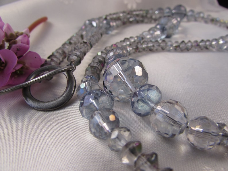Gray Flapper Necklace Vintage Czech Glass and Chinese Gray Crystal Necklace Long Gray Crystal Necklace,Large Crystal Necklace