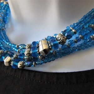 Turquoise Czech Glass Flapper Necklace: Multi-Strand Layering Jewelry