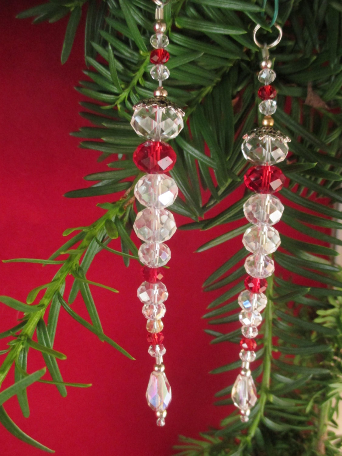 Red & Clear Crystal Icicle Tree Ornament Yuletide Icicle Tree Etsy