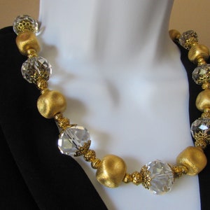 Crystal Special Occasion Statement Necklace, Festive Chunky Christmas Holiday Wedding Jewelry Xmas Gift, Large Crystal Bead