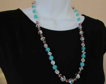 Vintage Czech Glass Long Necklace: Aurora Borealis Beads