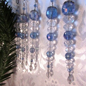 Blue Crystal Icicle Christmas Ornament: Aurora Borealis Glass Suncatcher