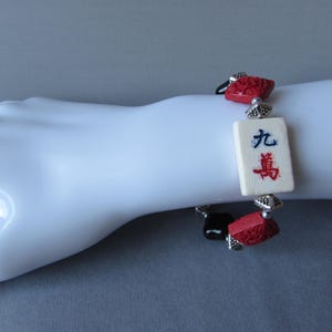 Mahjong Bracelet: Bone Tile, Cinnabar & Czech Glass Beads