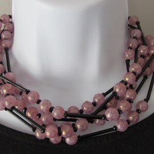 Czech Glass Flapper Necklace: Pink & Black Multi Strand Wrap Jewelry