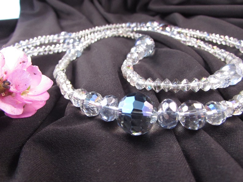 Gray Flapper Necklace Vintage Czech Glass and Chinese Gray Crystal Necklace Long Gray Crystal Necklace,Large Crystal Necklace