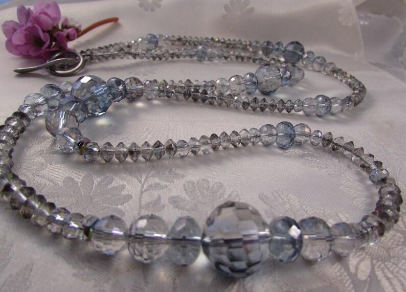 Gray Flapper Necklace Vintage Czech Glass and Chinese Gray Crystal Necklace Long Gray Crystal Necklace,Large Crystal Necklace