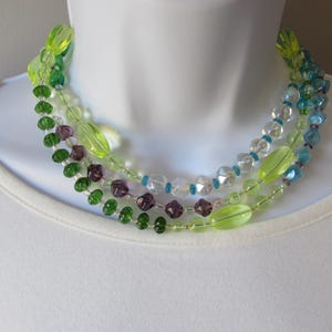 Extra Long Glass Bead Necklace: Vintage Czech Glass, Rose Clasp