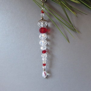 Red Glass Crystal Icicle Ornament: Yuletide Xmas Decor