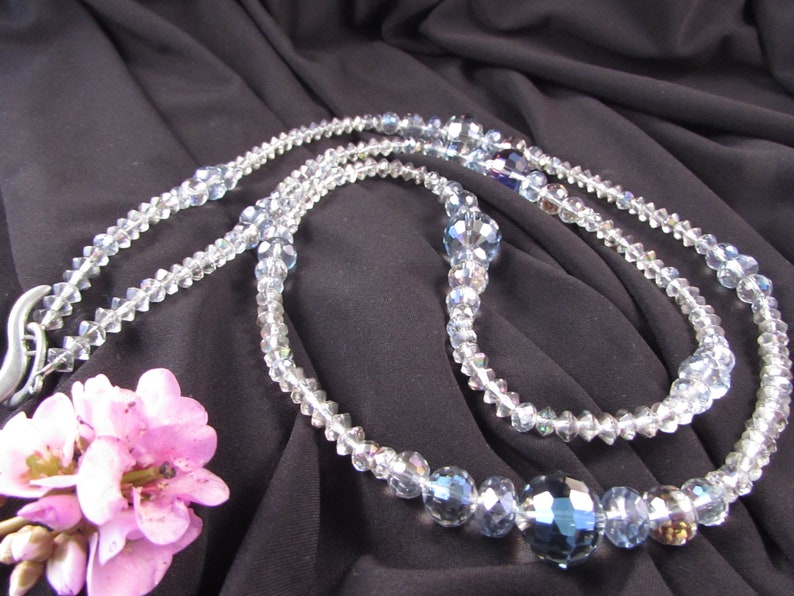 Gray Flapper Necklace Vintage Czech Glass and Chinese Gray Crystal Necklace Long Gray Crystal Necklace,Large Crystal Necklace