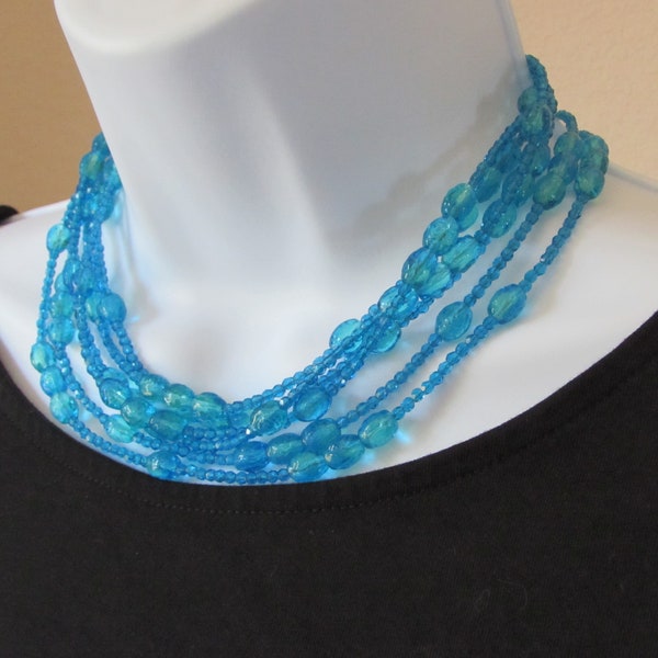 Turquoise Vintage Czech Glass Bead Extra Long Double Flapper Wrap Necklace, Versatile Glass Statement Layering Necklace