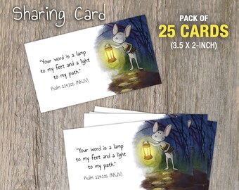 Sharing Cards (Pack of 25) "Mouse with Lamp Light" • Encouragement Scripture Card, (3.5x2-inch) Pocket Size, Forest Friends