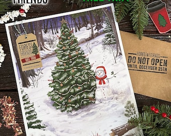 Forest Friends Advent Calendar "Tree Trim" #3 - Christmas Advent Calendar Traditional Paper Door Style Nature and Animals