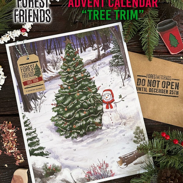 Forest Friends Advent Calendar "Tree Trim" #3 - Christmas Advent Calendar Traditional Paper Door Style Nature and Animals