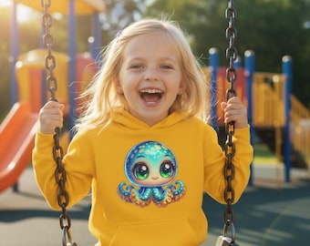 Felpa con cappuccio per ragazzi con simpatico polpo, felpa colorata, felpa per bambini, abbigliamento a tema oceano, regalo divertente per ragazzi e ragazze