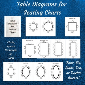 Table Diagrams for Seating Charts Square Circle Oval Rectangle for 4 to 12 Guests Printable Download for Wedding Dinner Parties Etsy
