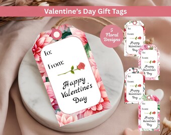 Five Floral Valentine Gift Tags Printable Valentine Hosting, To-From Cards