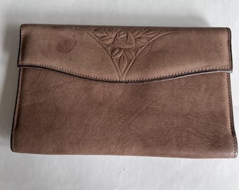 Rolfs Vintage Tan Cowhide Leather Checkbook Wallet Kiss-lock change