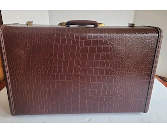 Vtg Samsonite 4121 Shwayder Bros Faux Alligator Suitcase Luggage 21x14x8 Brown