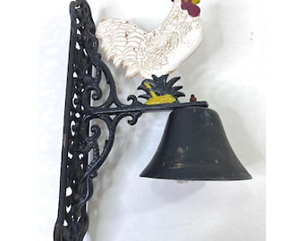 Vintage Cast Iron Rooster Dinner Bell Wall Mount Rustic Farmhouse Decor Black