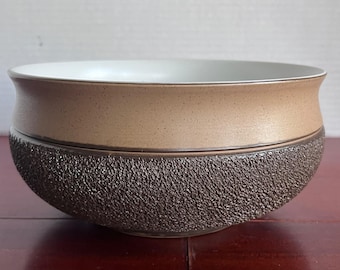 Denby England Stoneware Serving Bowl Tan Brown Textured Bark Mid Century Modern