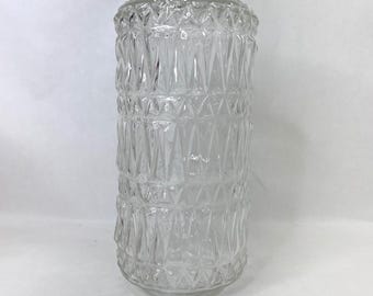 Vintage Clear Pressed Glass Hanging Light Shade Diamond Pattern Pendant Globe