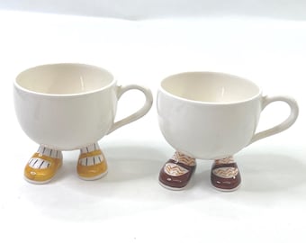Carlton Ware Walking Teacups Set of 2 Lustre Design England Yellow Brown Shoes